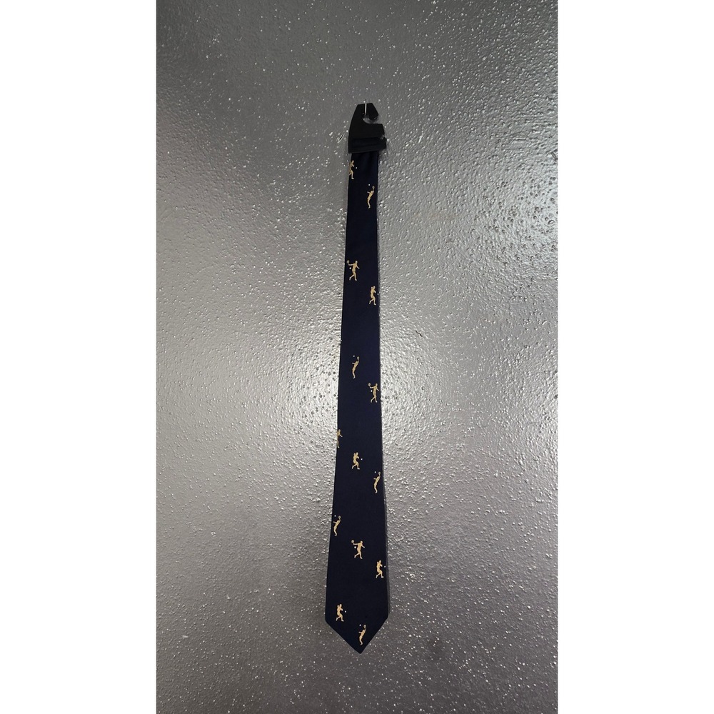 Johnny Appleseed's Mens Navy Blue Gold Tennis Player Embroidered Vintage Tie